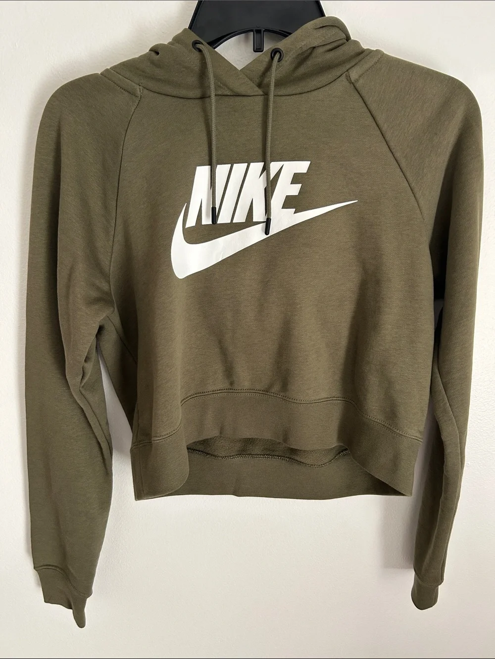 Nike Olive Green Cropped Pullover Hoodie